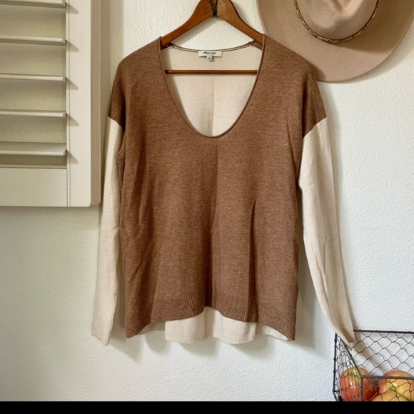 Madewell Kimball Colorblock Sweater Women's Size Small, Cream/Tan, GUC - Picture 4 of 15